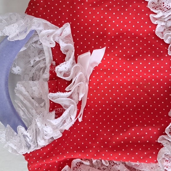 Vintage 80's Mini World Lace & Ruffle Red & White Polka Dot Dress SZ 7 - Picture 2 of 11